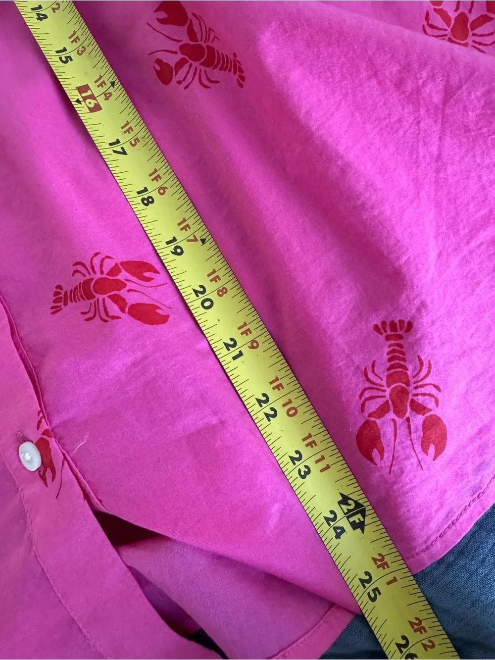 J.Crew Factory Pink Lobster Print Ruffle Front Button Down Tank Top XXL